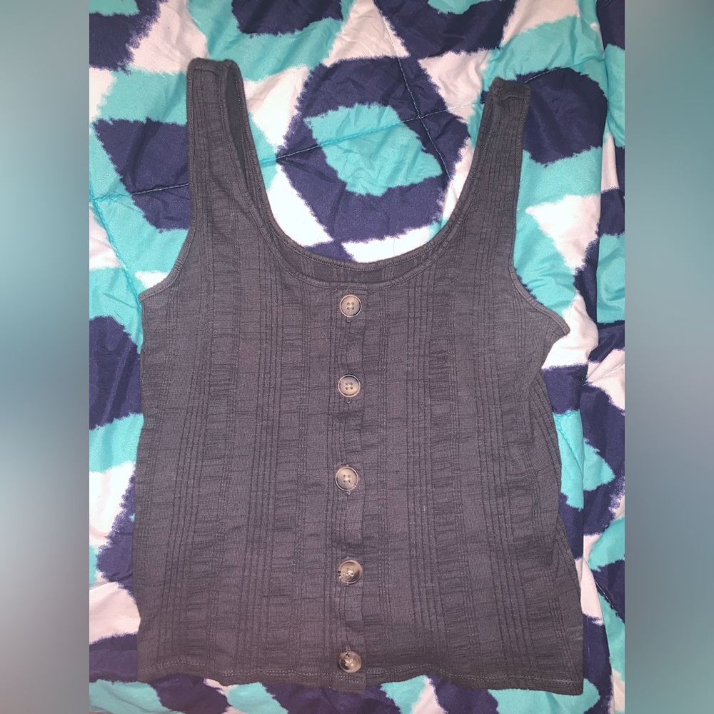 American Eagle Outfitters Charcoal Button-Front Tank Top